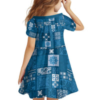 Vintage Hawaiian Quilting Patterns Family Matching Short Sleeve Bodycon Dress and Hawaiian Shirt Blue Style Tribal Fabric Patchwork - Polynesian Pride