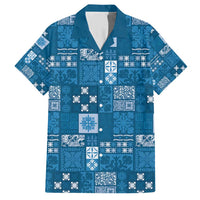 Vintage Hawaiian Quilting Patterns Family Matching Short Sleeve Bodycon Dress and Hawaiian Shirt Blue Style Tribal Fabric Patchwork - Polynesian Pride