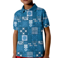 Vintage Hawaiian Quilting Patterns Kid Polo Shirt Blue Style Tribal Fabric Patchwork - Polynesian Pride