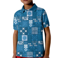 Vintage Hawaiian Quilting Patterns Kid Polo Shirt Blue Style Tribal Fabric Patchwork LT9 Kid Blue - Polynesian Pride
