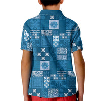 Vintage Hawaiian Quilting Patterns Kid Polo Shirt Blue Style Tribal Fabric Patchwork LT9 - Polynesian Pride