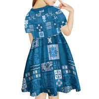 Vintage Hawaiian Quilting Patterns Kid Short Sleeve Dress Blue Style Tribal Fabric Patchwork LT9 - Polynesian Pride