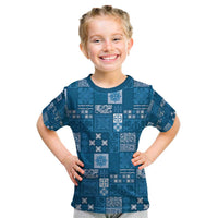 Vintage Hawaiian Quilting Patterns Kid T Shirt Blue Style Tribal Fabric Patchwork - Polynesian Pride