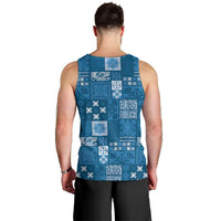 Vintage Hawaiian Quilting Patterns Men Tank Top Blue Style Tribal Fabric Patchwork - Polynesian Pride