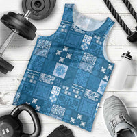 Vintage Hawaiian Quilting Patterns Men Tank Top Blue Style Tribal Fabric Patchwork - Polynesian Pride