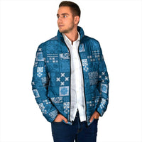 Vintage Hawaiian Quilting Patterns Padded Jacket Blue Style Tribal Fabric Patchwork - Polynesian Pride