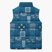 Vintage Hawaiian Quilting Patterns Sleeveless Puffer Jacket Blue Style Tribal Fabric Patchwork - Polynesian Pride