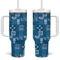 Vintage Hawaiian Quilting Patterns Tumbler With Handle Blue Style Tribal Fabric Patchwork - Polynesian Pride