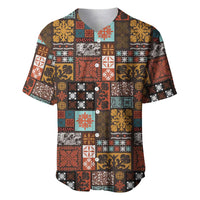 Vintage Hawaiian Quilting Patterns Baseball Jersey Brown Style Tribal Fabric Patchwork - Polynesian Pride