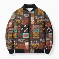 Vintage Hawaiian Quilting Patterns Bomber Puffer Jacket Brown Style Tribal Fabric Patchwork - Polynesian Pride