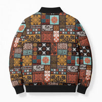 Vintage Hawaiian Quilting Patterns Bomber Puffer Jacket Brown Style Tribal Fabric Patchwork - Polynesian Pride