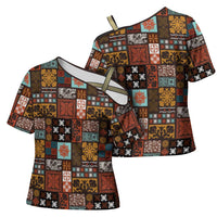Vintage Hawaiian Quilting Patterns Cross Shoulder Shirt Brown Style Tribal Fabric Patchwork LT9 - Polynesian Pride