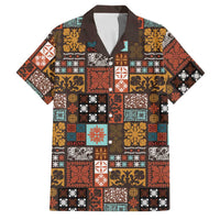 Vintage Hawaiian Quilting Patterns Family Matching Off The Shoulder Long Sleeve Dress and Hawaiian Shirt Brown Style Tribal Fabric Patchwork - Polynesian Pride