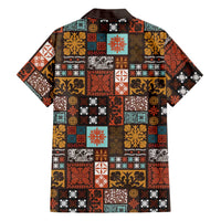 Vintage Hawaiian Quilting Patterns Family Matching Off Shoulder Maxi Dress and Hawaiian Shirt Brown Style Tribal Fabric Patchwork - Polynesian Pride