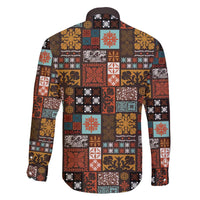 Vintage Hawaiian Quilting Patterns Family Matching Short Sleeve Bodycon Dress and Hawaiian Shirt Brown Style Tribal Fabric Patchwork - Polynesian Pride