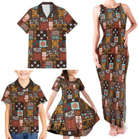 Vintage Hawaiian Quilting Patterns Family Matching Tank Maxi Dress and Hawaiian Shirt Brown Style Tribal Fabric Patchwork - Polynesian Pride