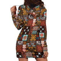 Vintage Hawaiian Quilting Patterns Hoodie Dress Brown Style Tribal Fabric Patchwork - Polynesian Pride