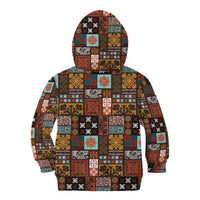 Vintage Hawaiian Quilting Patterns Kid Hoodie Brown Style Tribal Fabric Patchwork - Polynesian Pride
