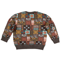 Vintage Hawaiian Quilting Patterns Kid Ugly Christmas Sweater Brown Style Tribal Fabric Patchwork - Polynesian Pride