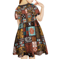 Vintage Hawaiian Quilting Patterns Kid Short Sleeve Dress Brown Style Tribal Fabric Patchwork - Polynesian Pride
