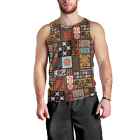 Vintage Hawaiian Quilting Patterns Men Tank Top Brown Style Tribal Fabric Patchwork - Polynesian Pride