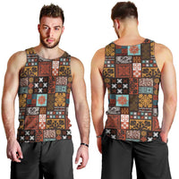 Vintage Hawaiian Quilting Patterns Men Tank Top Brown Style Tribal Fabric Patchwork - Polynesian Pride