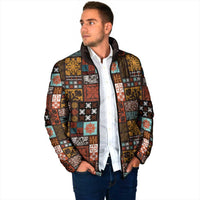Vintage Hawaiian Quilting Patterns Padded Jacket Brown Style Tribal Fabric Patchwork - Polynesian Pride