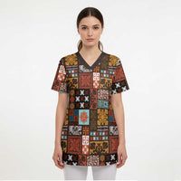 Vintage Hawaiian Quilting Patterns Scrub Top Brown Style Tribal Fabric Patchwork - Polynesian Pride