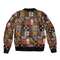 Vintage Hawaiian Quilting Patterns Sleeve Zip Bomber Jacket Brown Style Tribal Fabric Patchwork - Polynesian Pride