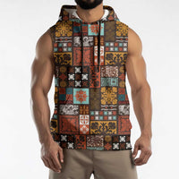 Vintage Hawaiian Quilting Patterns Sleeveless Hoodie Brown Style Tribal Fabric Patchwork - Polynesian Pride