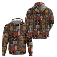 Vintage Hawaiian Quilting Patterns Zip Hoodie Brown Style Tribal Fabric Patchwork - Polynesian Pride