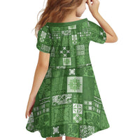 Vintage Hawaiian Quilting Patterns Family Matching Long Sleeve Bodycon Dress and Hawaiian Shirt Green Style Tribal Fabric Patchwork - Polynesian Pride