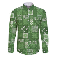 Vintage Hawaiian Quilting Patterns Family Matching Off Shoulder Maxi Dress and Hawaiian Shirt Green Style Tribal Fabric Patchwork - Polynesian Pride