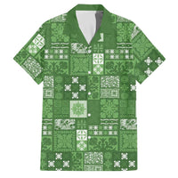 Vintage Hawaiian Quilting Patterns Family Matching Off Shoulder Short Dress and Hawaiian Shirt Green Style Tribal Fabric Patchwork - Polynesian Pride
