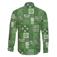 Vintage Hawaiian Quilting Patterns Family Matching Short Sleeve Bodycon Dress and Hawaiian Shirt Green Style Tribal Fabric Patchwork - Polynesian Pride