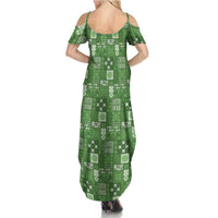 Vintage Hawaiian Quilting Patterns Family Matching Summer Maxi Dress and Hawaiian Shirt Green Style Tribal Fabric Patchwork - Polynesian Pride