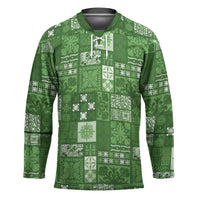 Vintage Hawaiian Quilting Patterns Hockey Jersey Green Style Tribal Fabric Patchwork LT9 Unisex Green - Polynesian Pride