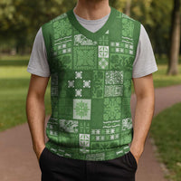 Vintage Hawaiian Quilting Patterns Christmas Knitted V-Neck Vest Green Style Tribal Fabric Patchwork - Polynesian Pride