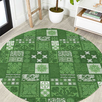 Vintage Hawaiian Quilting Patterns Round Carpet Green Style Tribal Fabric Patchwork - Polynesian Pride