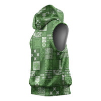 Vintage Hawaiian Quilting Patterns Sleeveless Hoodie Green Style Tribal Fabric Patchwork - Polynesian Pride