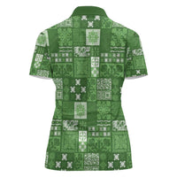 Vintage Hawaiian Quilting Patterns Women Polo Shirt Green Style Tribal Fabric Patchwork - Polynesian Pride
