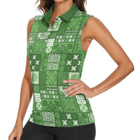 Vintage Hawaiian Quilting Patterns Women Sleeveless Polo Shirt Green Style Tribal Fabric Patchwork - Polynesian Pride