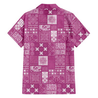 Vintage Hawaiian Quilting Patterns Family Matching Off The Shoulder Long Sleeve Dress and Hawaiian Shirt Pink Style Tribal Fabric Patchwork - Polynesian Pride