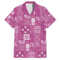 Vintage Hawaiian Quilting Patterns Family Matching Off Shoulder Maxi Dress and Hawaiian Shirt Pink Style Tribal Fabric Patchwork - Polynesian Pride