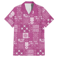 Vintage Hawaiian Quilting Patterns Family Matching Short Sleeve Bodycon Dress and Hawaiian Shirt Pink Style Tribal Fabric Patchwork - Polynesian Pride