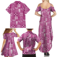 Vintage Hawaiian Quilting Patterns Family Matching Summer Maxi Dress and Hawaiian Shirt Pink Style Tribal Fabric Patchwork - Polynesian Pride