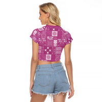 Vintage Hawaiian Quilting Patterns Raglan Cropped T Shirt Pink Style Tribal Fabric Patchwork LT9 - Polynesian Pride