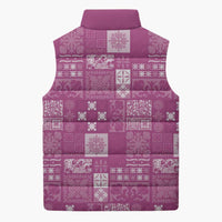 Vintage Hawaiian Quilting Patterns Sleeveless Puffer Jacket Pink Style Tribal Fabric Patchwork - Polynesian Pride