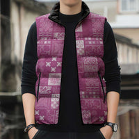 Vintage Hawaiian Quilting Patterns Sleeveless Puffer Jacket Pink Style Tribal Fabric Patchwork - Polynesian Pride