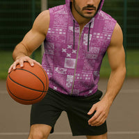 Vintage Hawaiian Quilting Patterns Sleeveless Zip Hoodie Pink Style Tribal Fabric Patchwork - Polynesian Pride